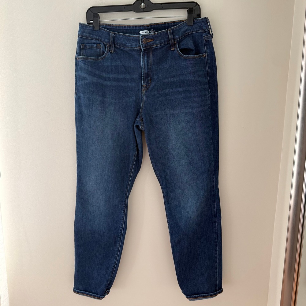 Old Navy Power Slim Straight Mid Rise Dark Wash Jeans Size 14 Stretch Denim